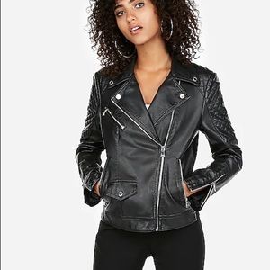 Faux Leather Quilted Moto Jacket